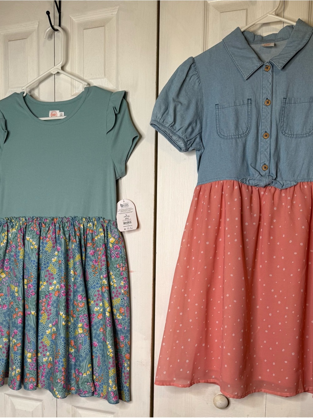 NWT (2) Girls' Wonder Nation Mixed Media Summer Dresses, Size L (10/12)